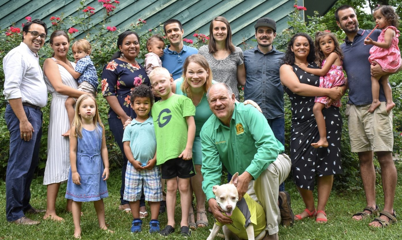 Family enjoying a reunion at a house
